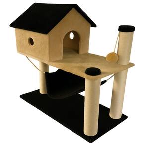 Arranhador Para Gato Grande Com Casinha E Rede Bege Preto
