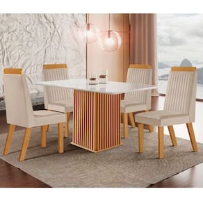 Conjunto Sala de Jantar Mesa com Tampo de Vidro 120cm e 4 Cadeiras em MDF Riviera LJ Móveis