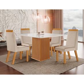 Conjunto Sala de Jantar Mesa com Tampo de Vidro 90cm e 4 Cadeiras Riviera LJ Móveis