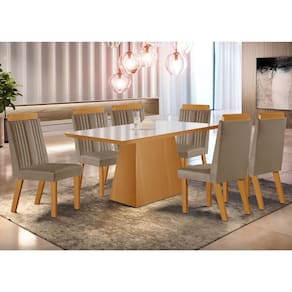 Conjunto Sala de Jantar Mesa Prada com Tampo de Vidro 180cm e 6 Cadeiras em MDF Florença LJ Móveis