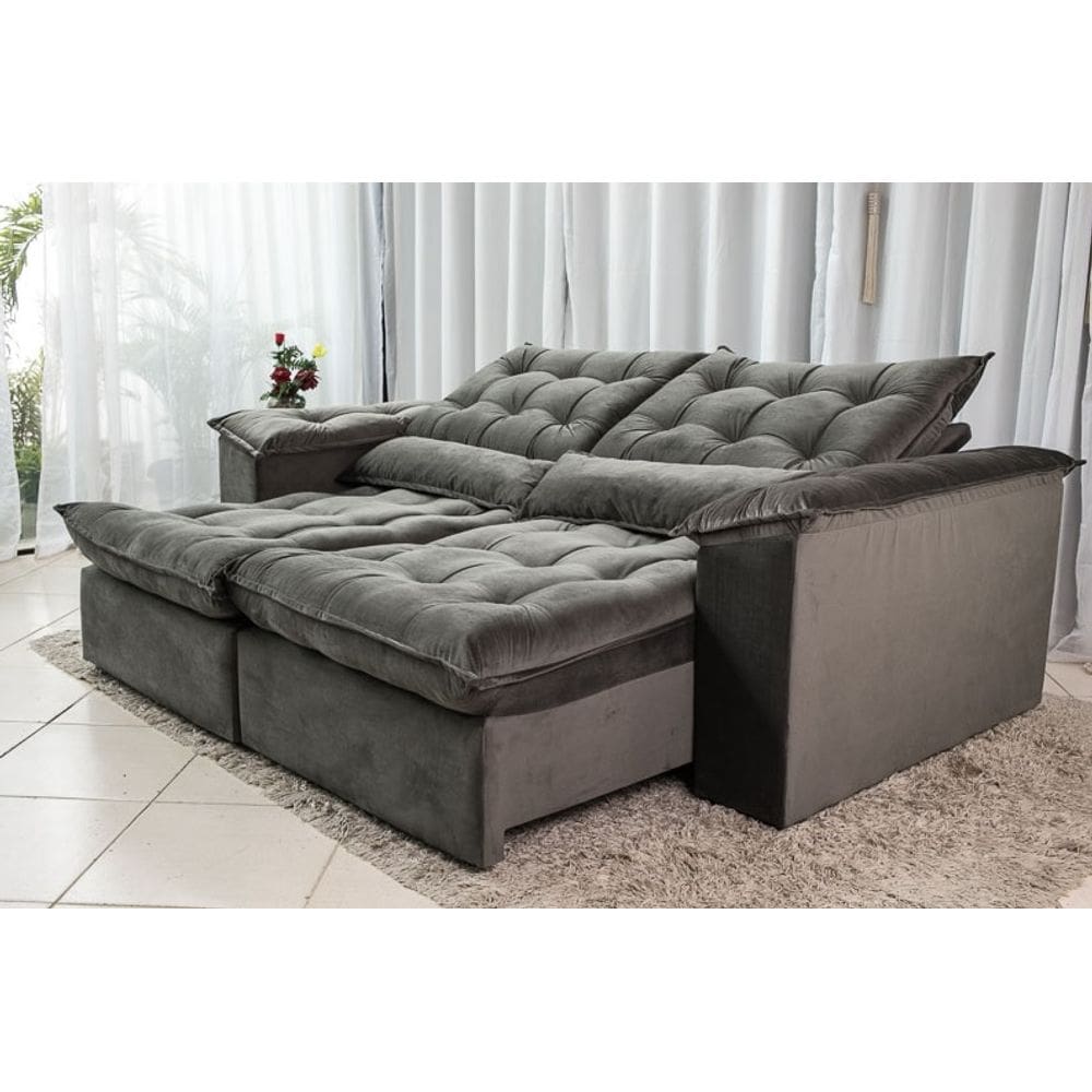 Sofá Retrátil e Reclinável Ipanema 1,50m em Tecido Veludão C/Pillow nos Braços - Montagem Inclusa