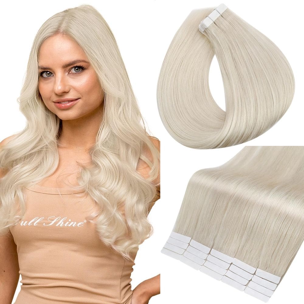 Fita adesiva em extensões de cabelo Full Shine White Blonde 30g 30cm