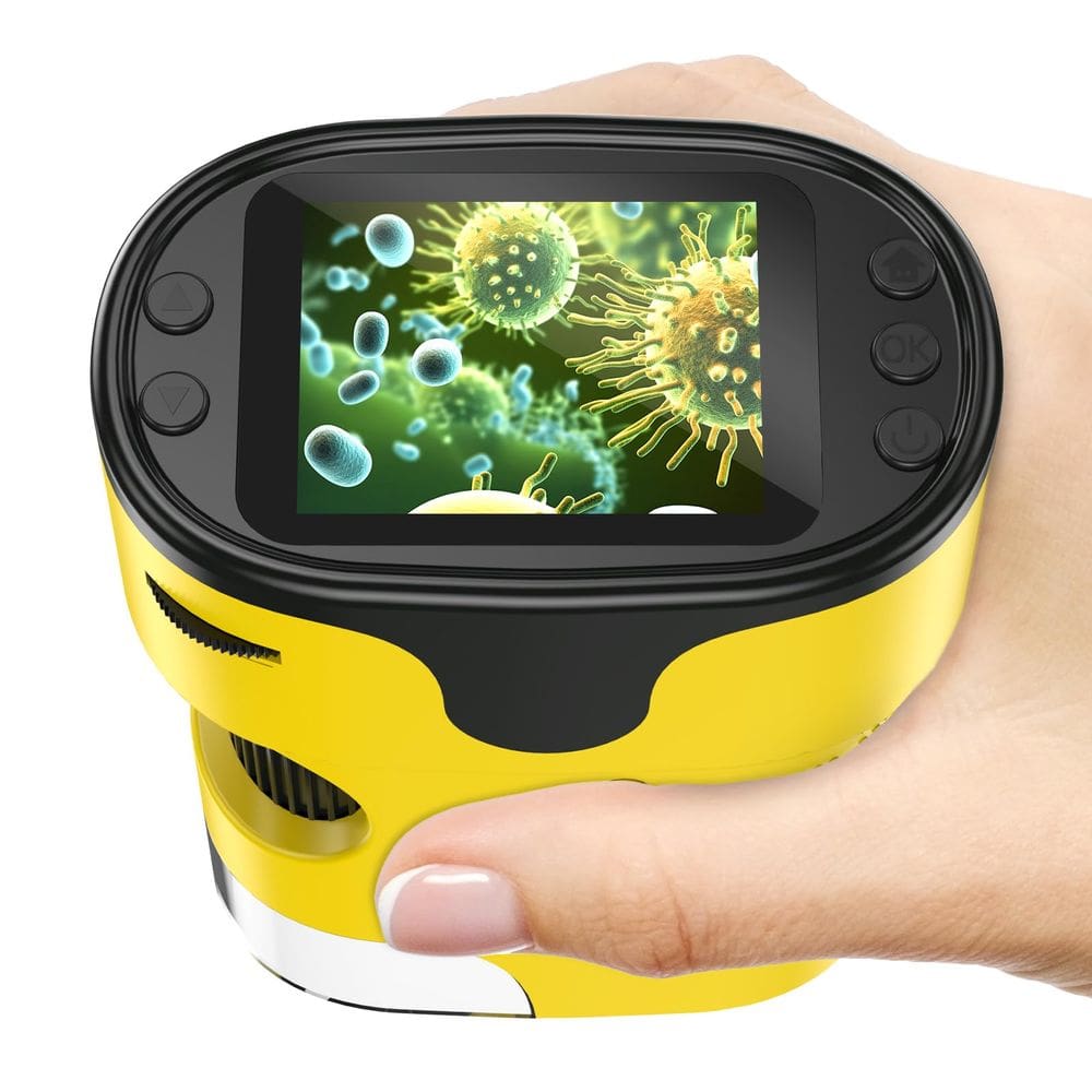 Microscópio portátil BEBANG 1000X 4K 2.0" com tela para crianças amarela