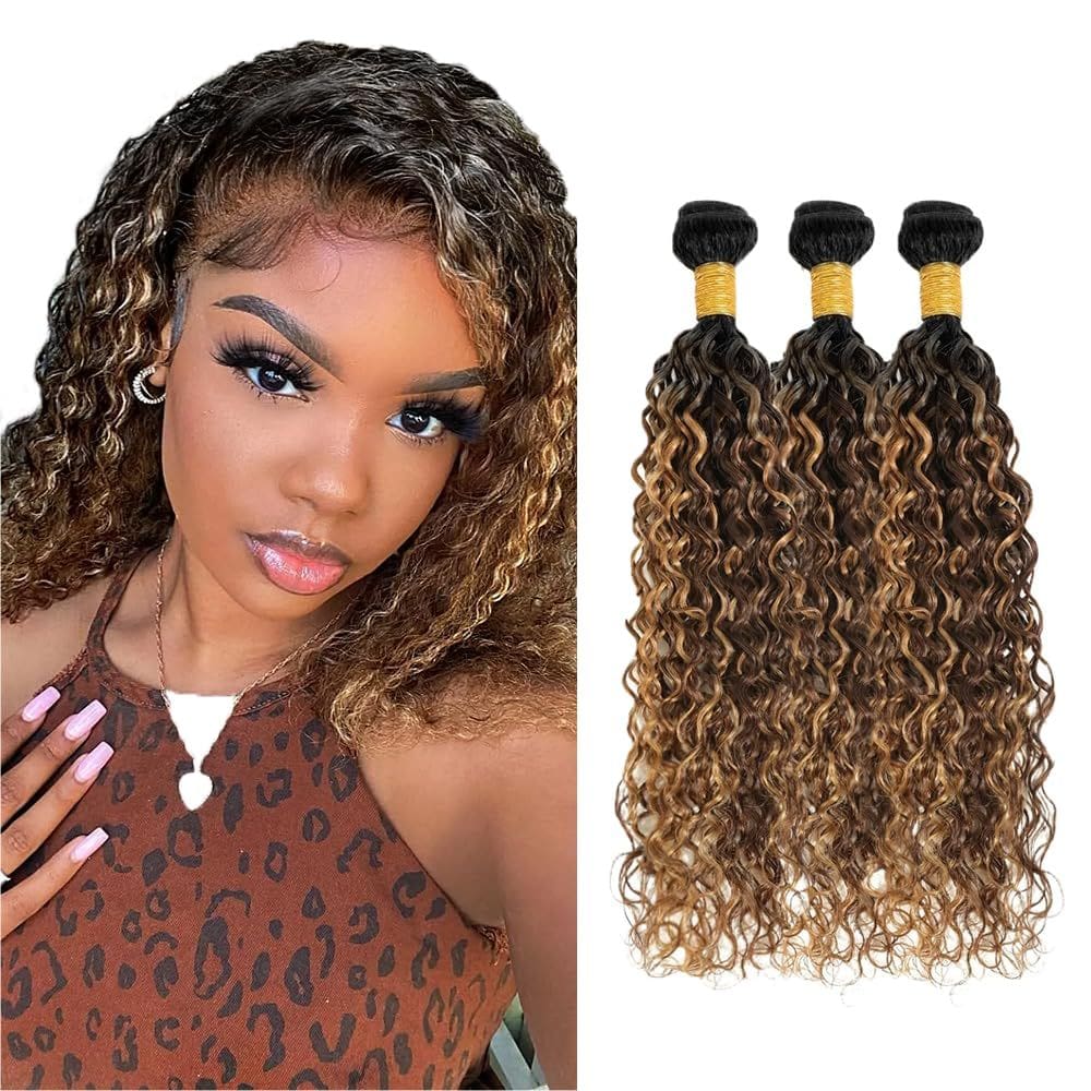 Pacotes de cabelo LadrxADR p4/27 Ombre Highlight Water Wave 14-18 polegadas