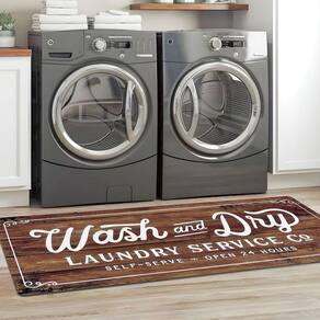 Tapete Runner KOZYFLY Lavanderia 60x150cm, marrom antiderrapante