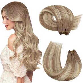 Extensões de cabelo costuradas Moresoo Light Brown Balayage 22"