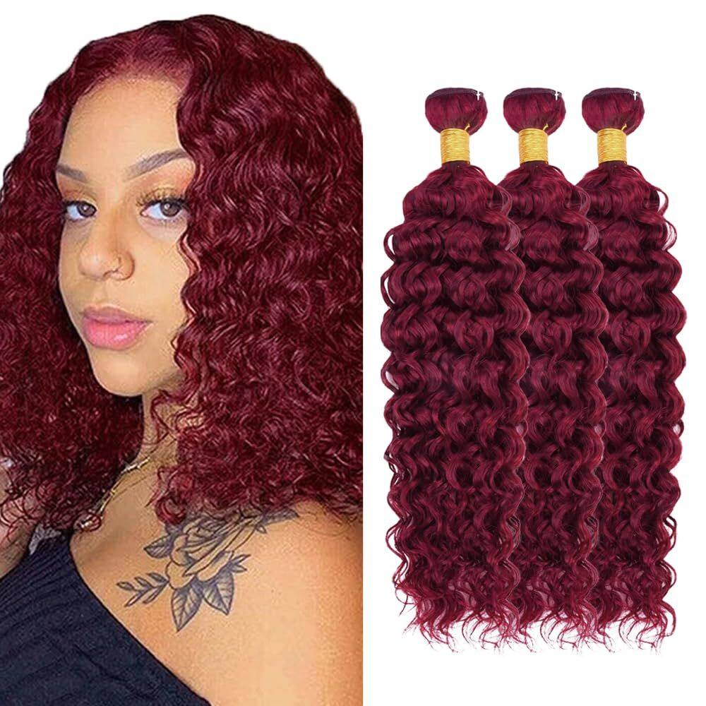 Pacotes de cabelo LadrxADR Red Water Wave 99J Burgundy 35-45cm