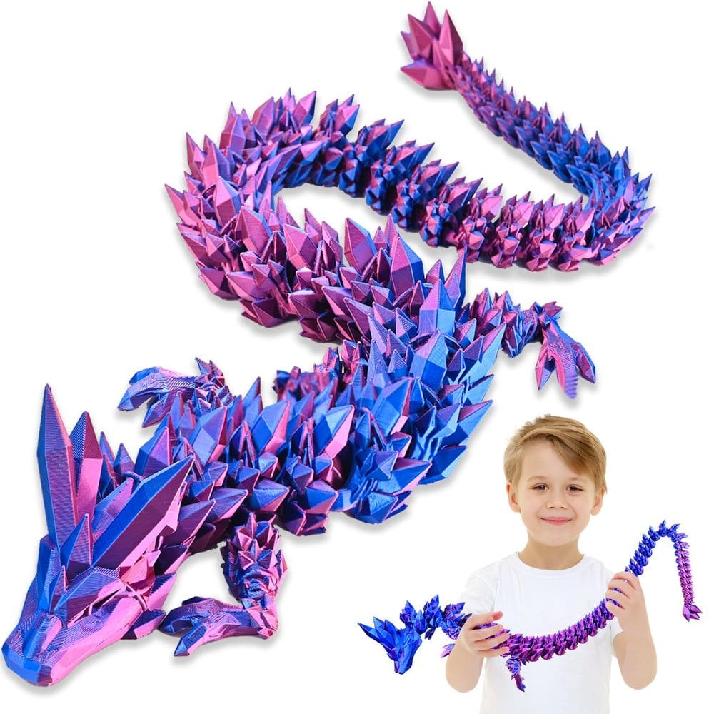 Dragão LOCYFENS impresso em 3D, grande, 76 cm, articulado, vermelho, azul