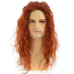Peruca Baruisi Long Curly Wavy Orange sintética para homens