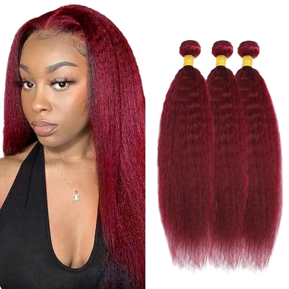 Pacotes de cabelo LadrxADR 99J Red Burgundy Kinky Straight x3 30cm