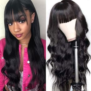 Peruca Glowig Body Wave com franja 100% cabelo humano 40 cm 150% de densidade