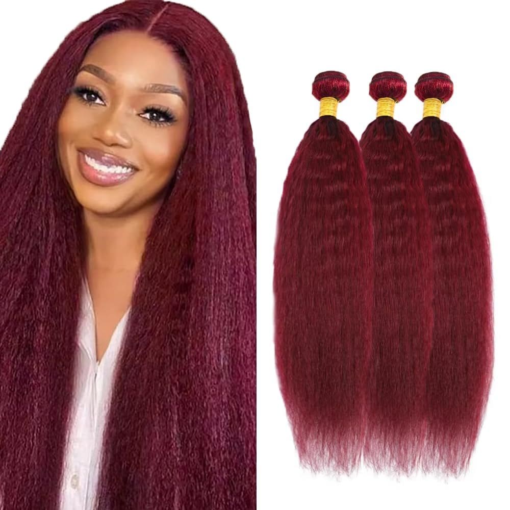 Pacotes de cabelo LadrxADR 99J Burgundy Kinky Straight 50cm