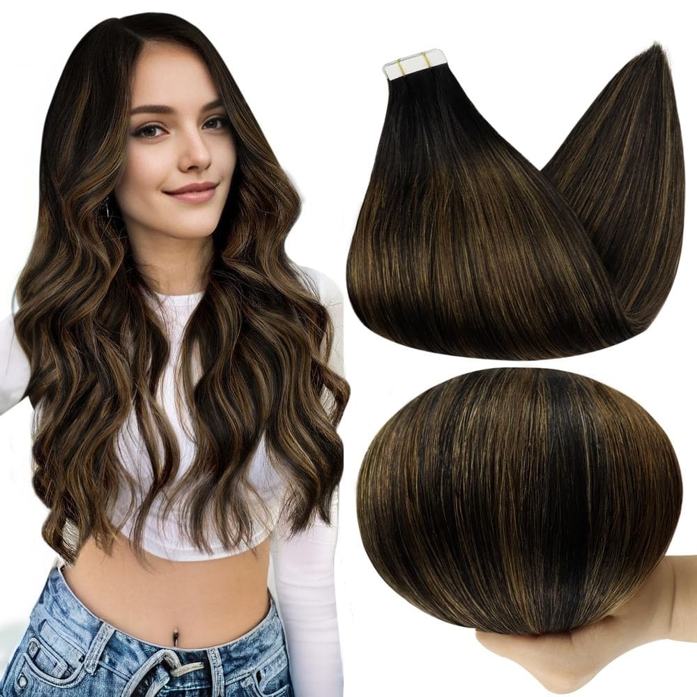 Tape In Hair Extensions Full Shine 30g 12in 1B/6 Remy Hair