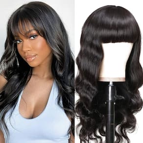 Peruca Glowig Body Wave com franja, 100% cabelo humano de 20"