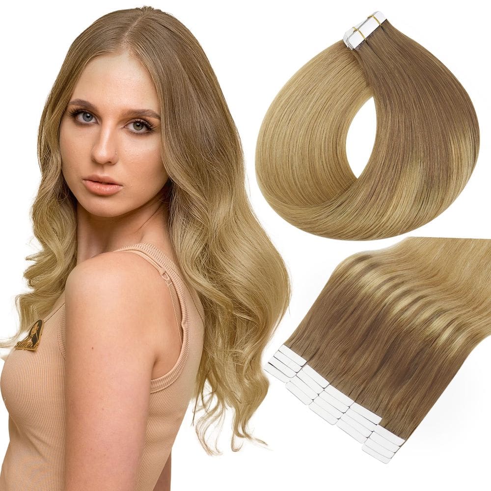 Fita adesiva em extensões de cabelo Full Shine Brazilian Remy Hair de 18 polegadas