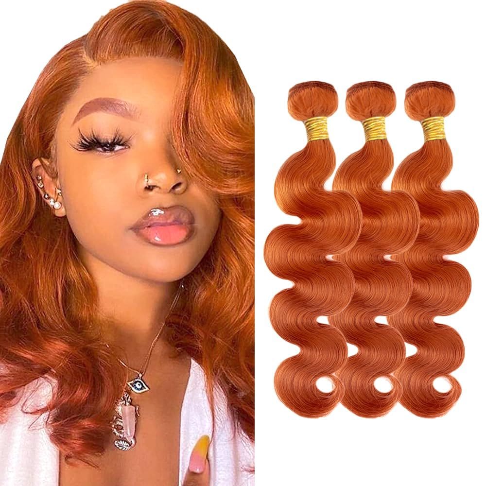 Pacotes de cabelo Ladrxadr Ginger Body Wave 350 Orange 35cm