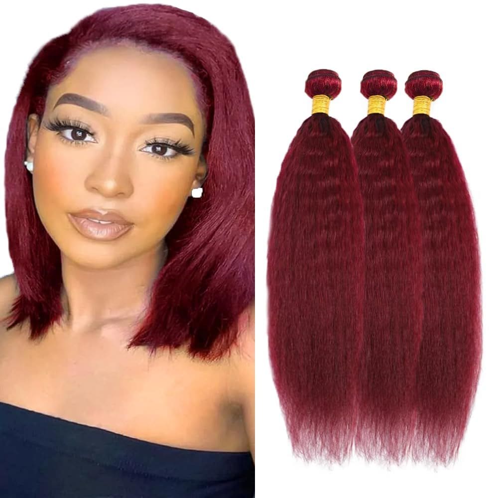 Pacotes de cabelo LadrxADR Burgundy Kinky Straight 99m 30-40cm