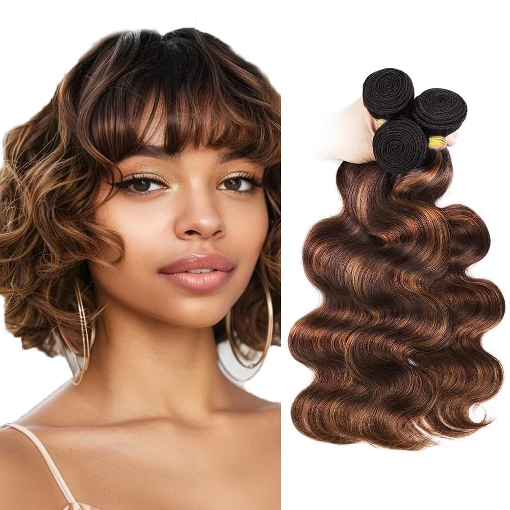 Pacotes de cabelo LadrxADR Highlight Ombre Brown Body Wave 30cm