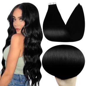 Fita adesiva em extensões de cabelo Full Shine Jet Black 25 cm 30 g 20 unidades
