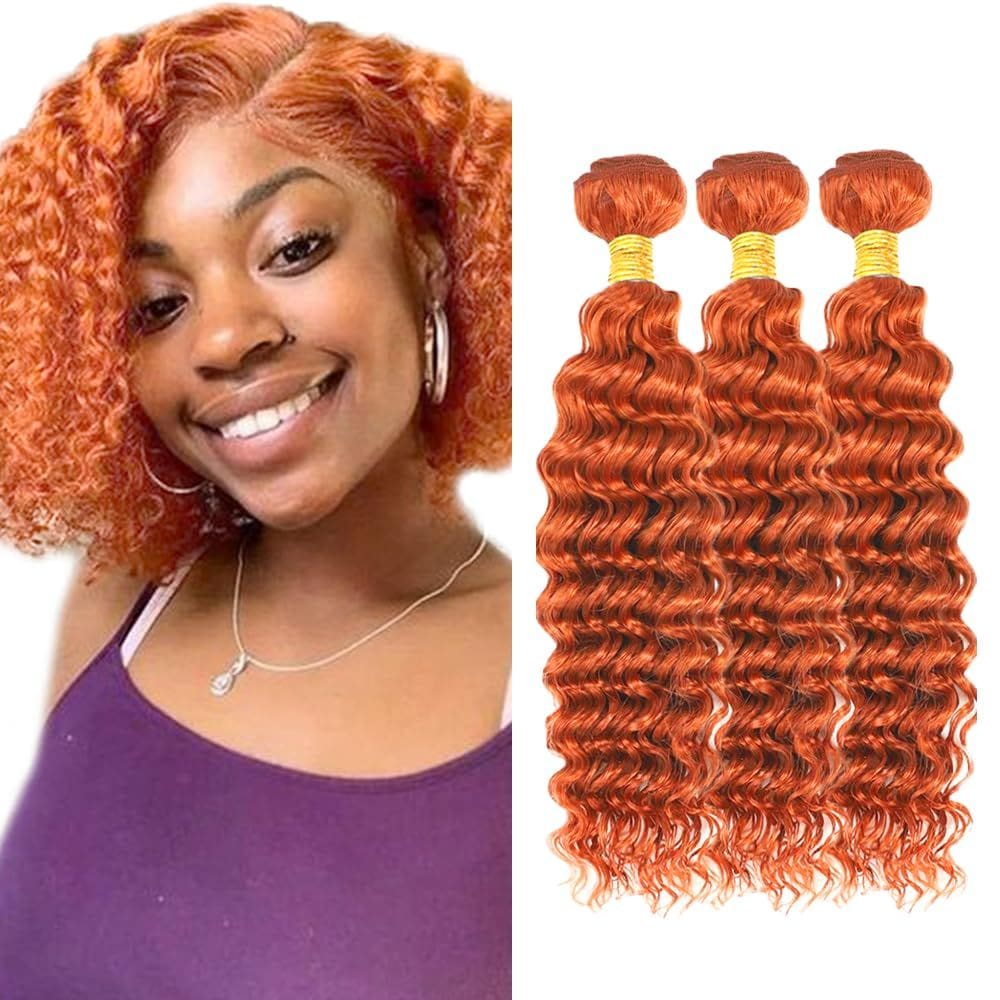 Pacotes de cabelo Ladrxadr Ginger Deep Wave 350 14cm Orange