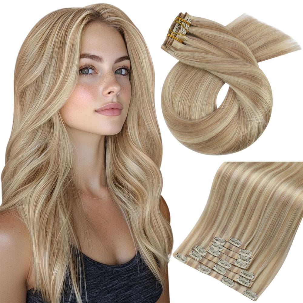Extensões de cabelo Clip in Moresoo Dark Ash Blonde 18" 120g