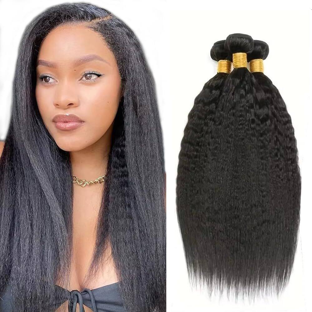 Pacotes de cabelo Ladrxadr Yaki Straight Brazilian Remy #1B 56-66cm