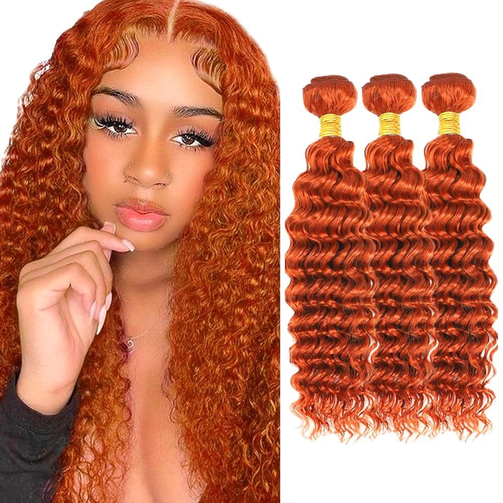 Pacotes de cabelo Ladrxadr Ginger Deep Wave 45 cm 350 ml 3 pacotes