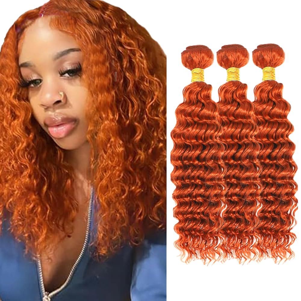 Extensões de cabelo Ladrxadr Ginger Deep Wave 350 Orange 16cm