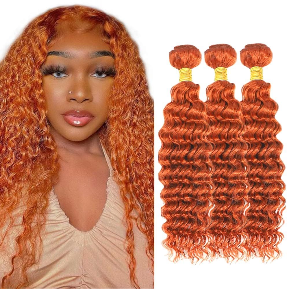Pacotes de cabelo Ladrxadr Ginger Deep Wave Orange 40-50cm 350g