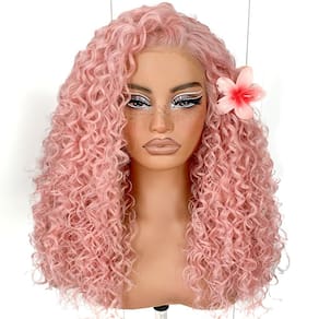 Peruca MITIMES rosa encaracolada 13x6 HD de renda frontal sintética feminina