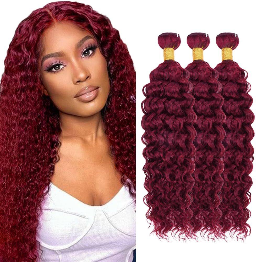 Pacotes de cabelo LadrxADR Burgundy 99J Water Wave 50cm 3 pacotes