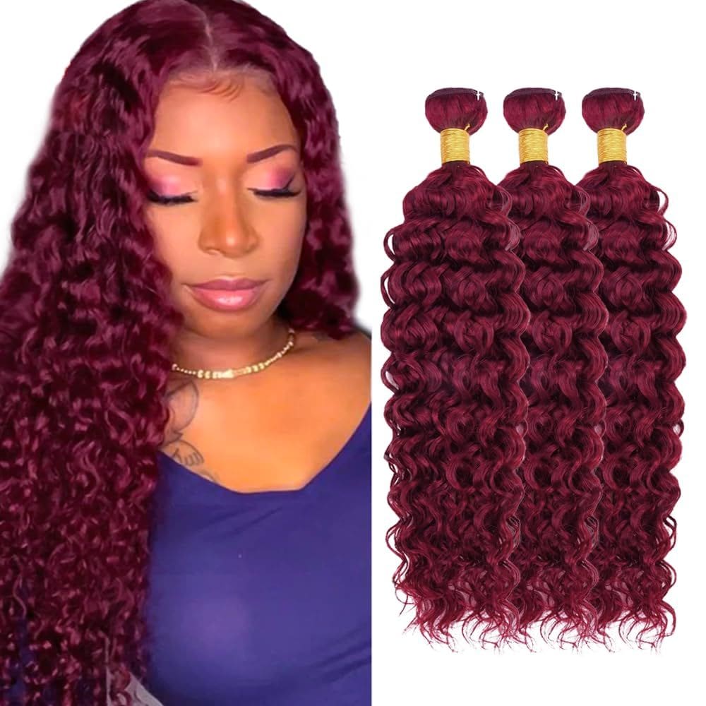 Pacotes de cabelo LadrxADR 99J Burgundy Water Wave 40cm 3 pacotes