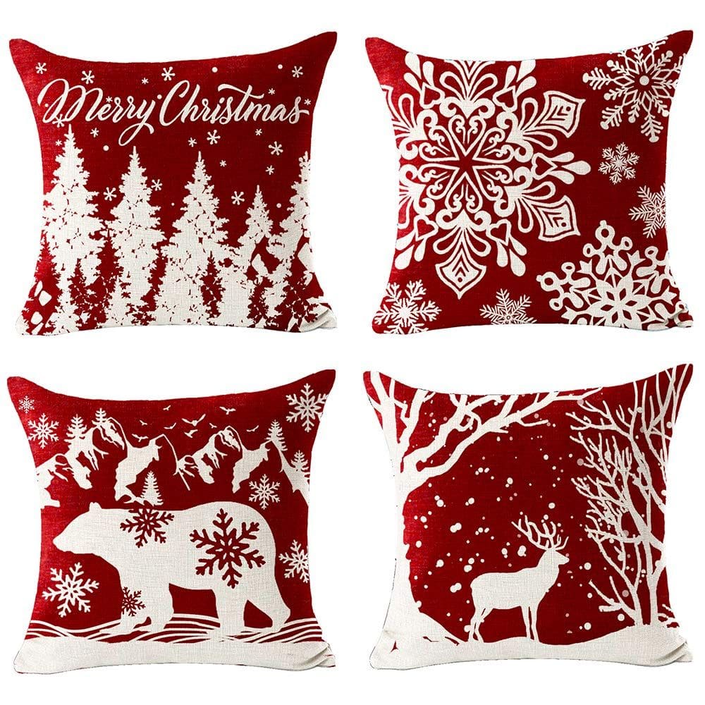 Capa de almofada Andreannie Merry Christmas 45x45cm de algodão e linho