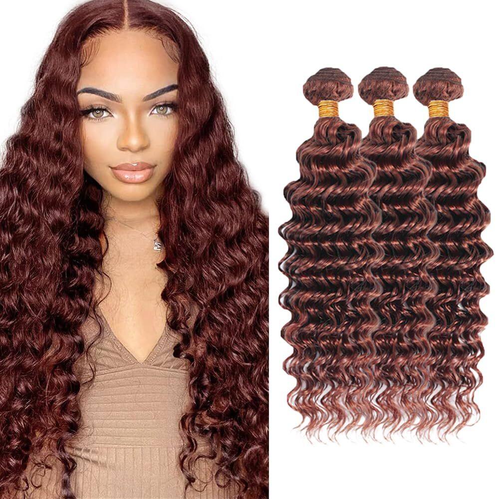 Pacotes de cabelo Ladrxadr Reddish Brown Deep Wave 40 45 50cm 8A