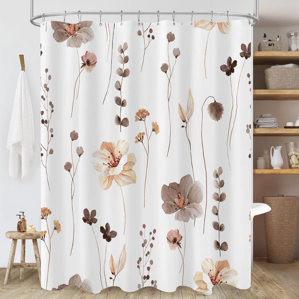 Cortina de chuveiro Qipirond Aquarela Floral 275x180cm Poliéster