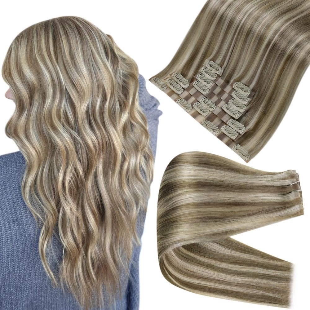 Extensões de cabelo Clip in Full Shine Brown Highlights 40 cm
