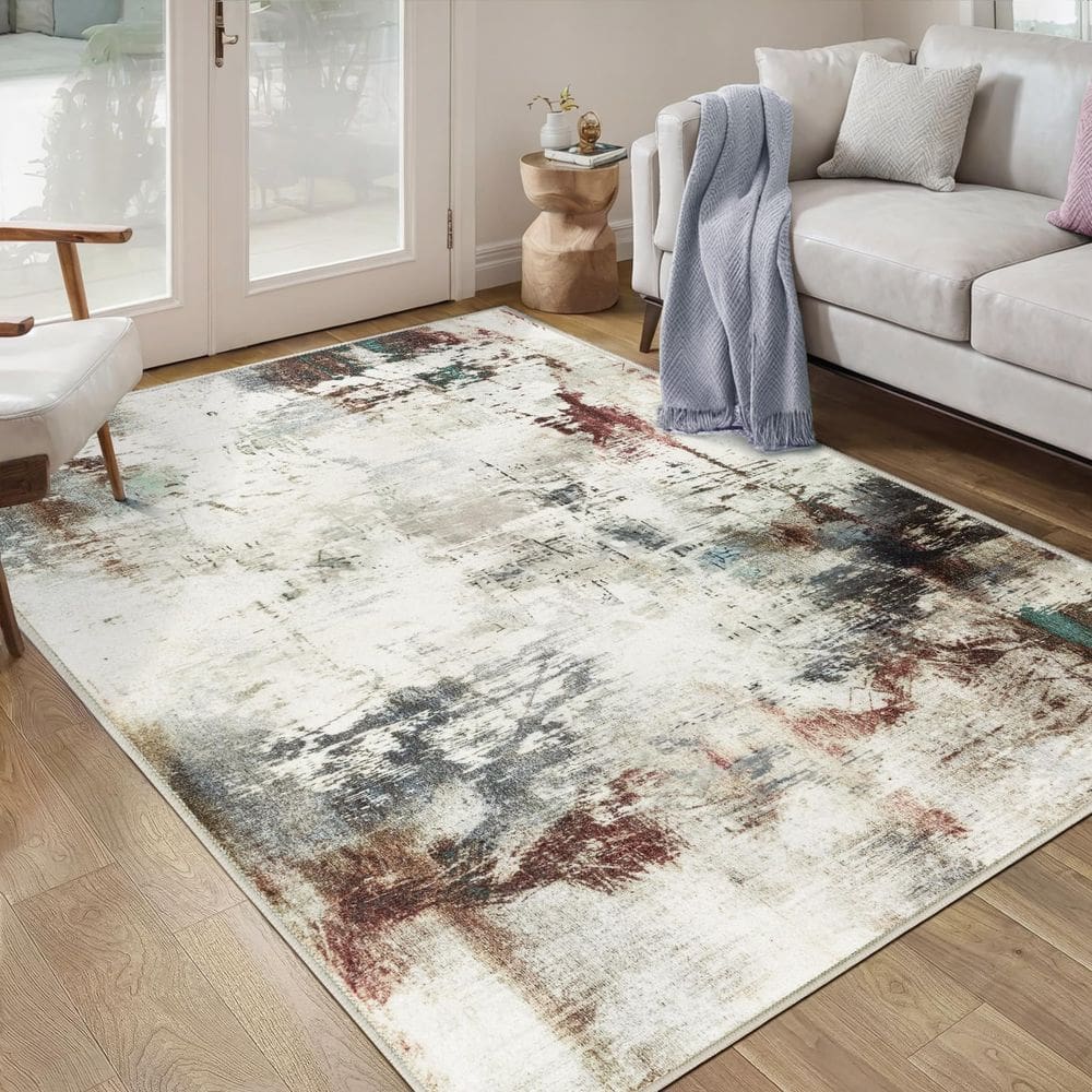 Tapete Area Ciicool Abstrato Vermelho Colorido 90x150cm Lavável