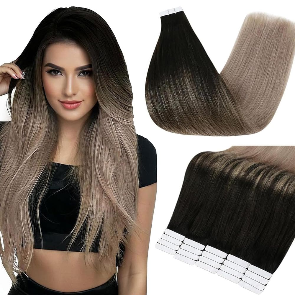 Fita adesiva em extensões de cabelo Full Shine de 18 polegadas, preta a loira