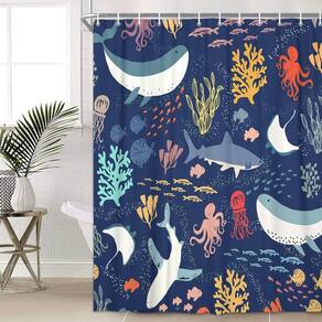 Cortina de chuveiro Lacoiime Shark Blue Azure Ocean Animal 120x160cm