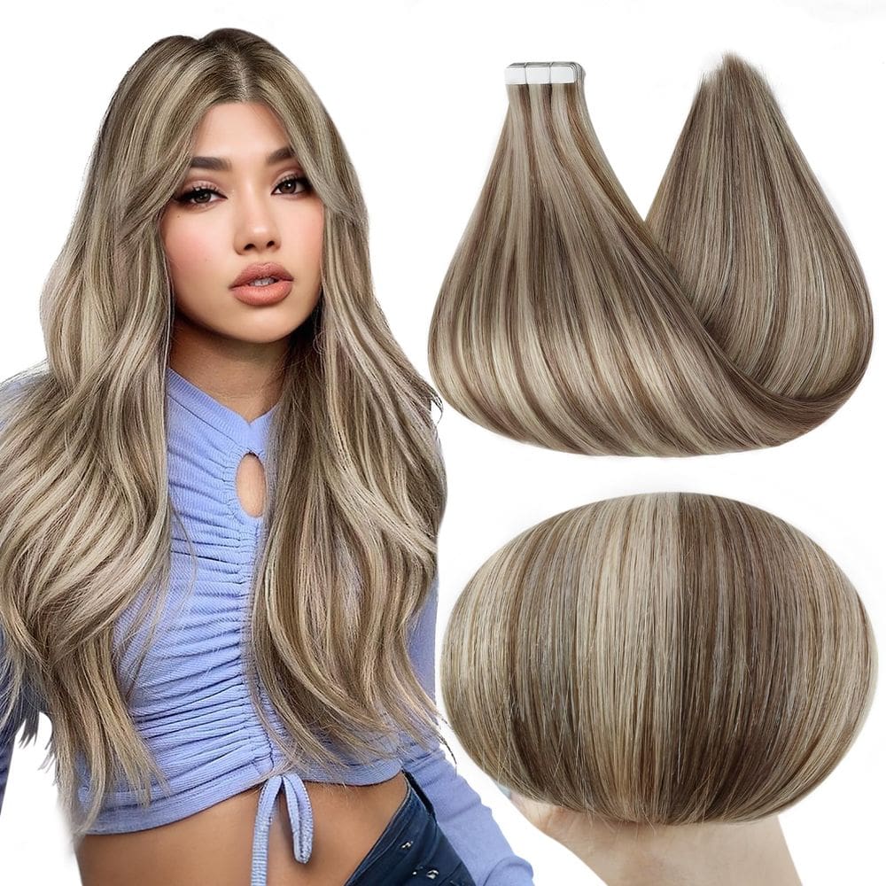 Fita adesiva em extensões de cabelo Full Shine 22 cm Cor de cabelo humano 8/60