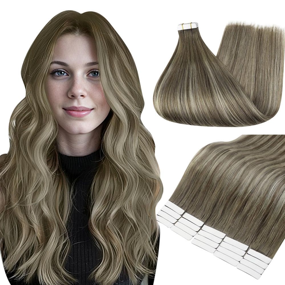 Extensões de cabelo Full Shine Real Human Hair 18 cm com fita adesiva 20 unidades