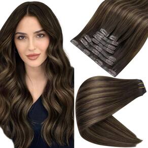 Clip em extensões de cabelo humano Full Shine Dark Brown 14"