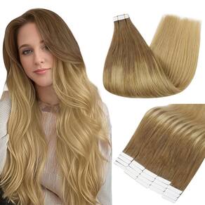 Fita adesiva em extensões de cabelo Full Shine Color 10 marrom dourado a 14 dourado loiro 50 g 20 cm 20 unidades