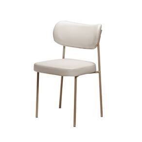 Cadeira Estofada Leather Para Sala Jantar em Aço-Off White Perola-EdeCasaMoveis