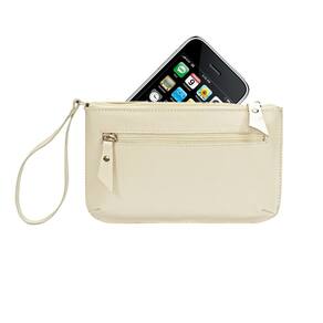 Bolsa Clutch Carteira de Mão Porta Celular Feminina em Couro autêntico Madamix Cor:Off White