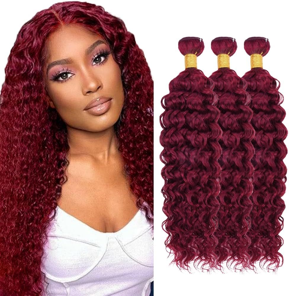 Pacotes de cabelo LadrxADR Burgundy Water Wave 50cm 3 pacotes