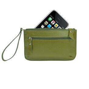 Bolsa Clutch Carteira de Mão Porta Celular Feminina em Couro autêntico Madamix Cor:Verde Militar
