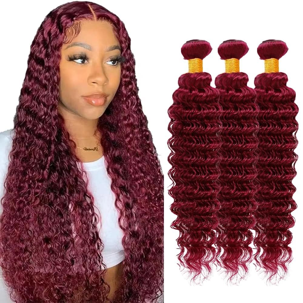 Pacotes de cabelo LadrxADR Burgundy Deep Wave 20 3 pacotes
