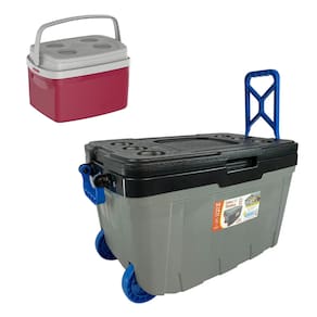 Kit 2 Cooler Caixa Térmica 54L com Rodinha e Divisorias e 12L com Alça - Camping, Pesca e Eventos