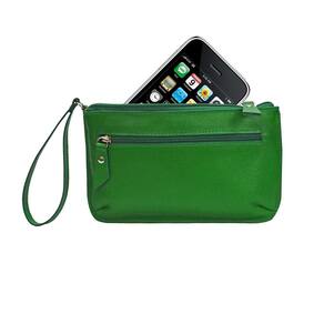 Bolsa Clutch Carteira de Mão Porta Celular Feminina em Couro autêntico Madamix Cor:Verde Bandeira